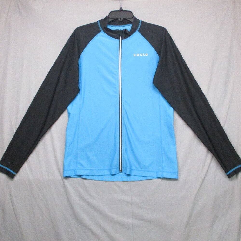 Tesla Full Zip Long Sleeve Shirt‎ Raglan Sleeve Blue & Black Men Size | M